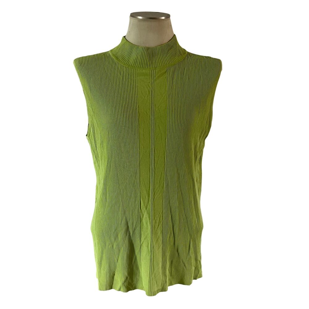 Vtg Y2K 2000s Green Knit Mock Neck Tank Top Plus 1X Stretch Forest Fairy Grunge